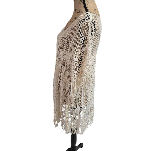Cream Crochet‎ Poncho COVERUP Top Size XL - Picture 3 of 6